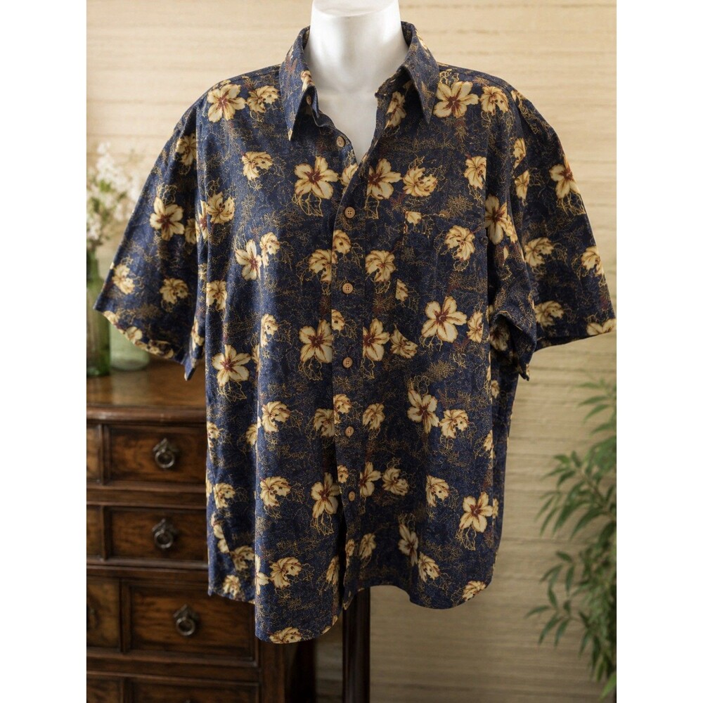 Vintage Natural Issue Wrinkle Free Men Size Large Button Up Hawaiian Print Shirt